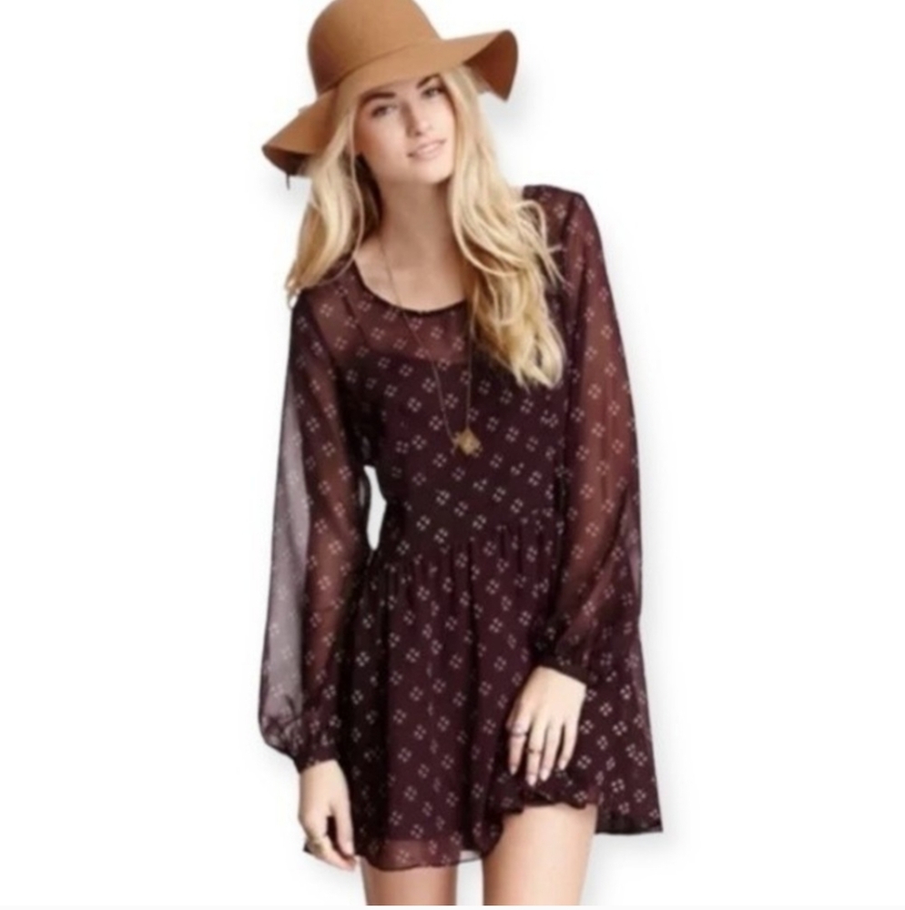 Elegant Dark Maroon Blackish Sheer Dress